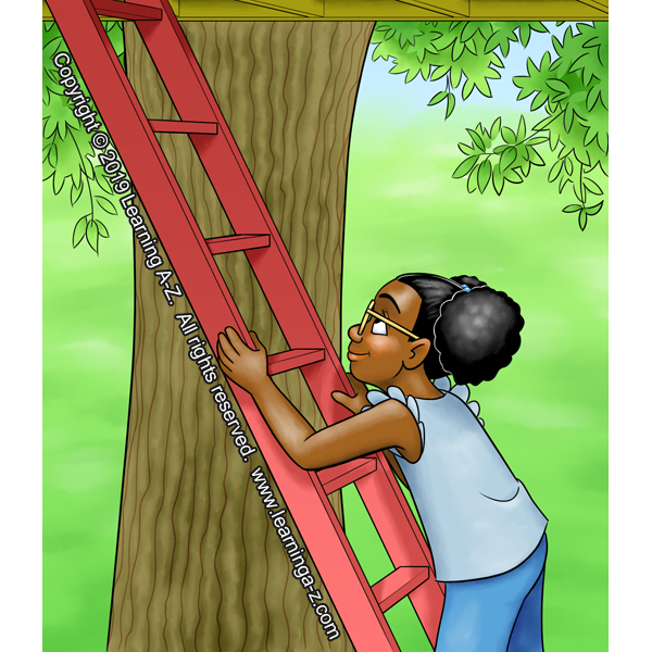 Girl climbing ladder into treehouse
