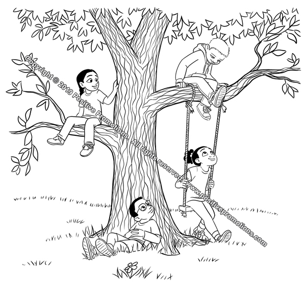 Four children in a tree