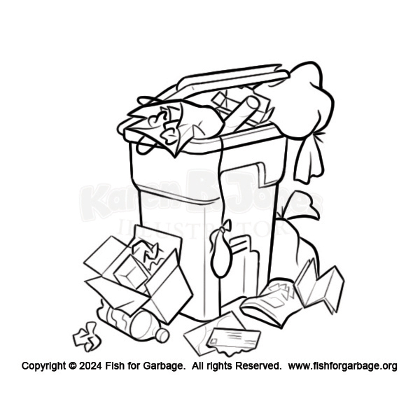 An overflowing garbage bin.